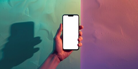 Person holding a mobile device with a blank screen in a traditional setting, focusing on user interaction