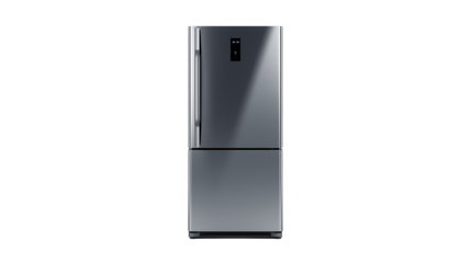 Sleek Modern Silver Refrigerator with Bottom Freezer, Isolated Subject with Transparency