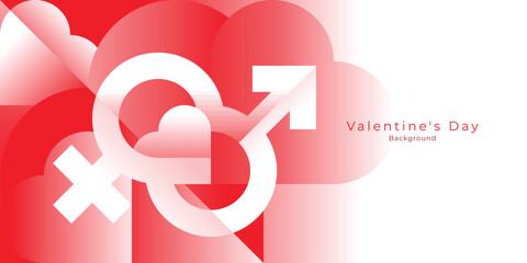 Minimal Abstract Valentine&rsquo;s Day Background with Hearts and Male Female Love Symbols
