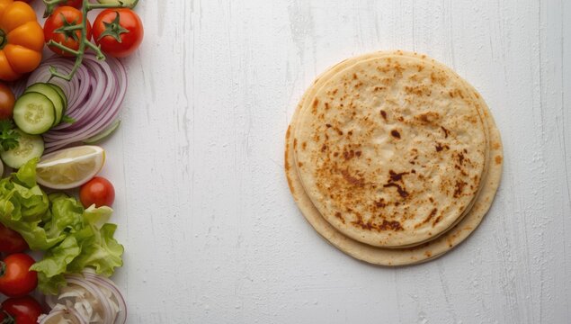 Indian unleavened flatbread paired with fresh vegetables, emphasizing nutritious food choice