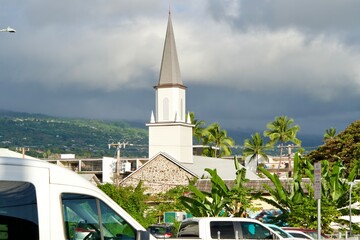 Mokuaikaua Church on Hawaii Island on a Cloudy Day