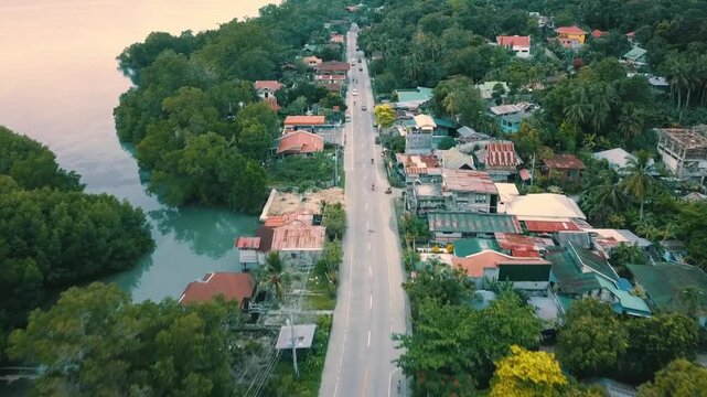 Two-way road in the Philippines, aerial footage recorded with a drone in FHD 1080 50fps H.264
