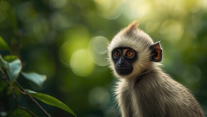 Obraz premium Detailed image of an Indian langur monkeys face highlighting natural textures, ideal for conservation awareness