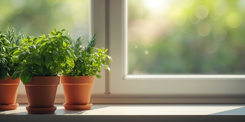 Windowsill herb collection for culinary herbs, focusing on indoor gardening and sustainable practices