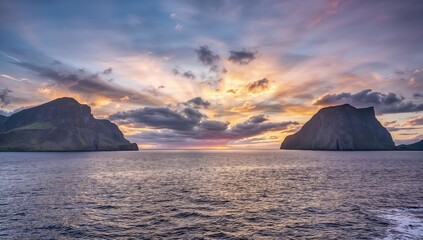 Evening light over the North Erradale coast with rays piercing clouds, ocean view, natural scenery, seasonal change