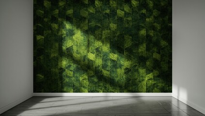 Green isometric geometric wallpaper with abstract shapes, used as a digital background for interface design, Earth Day