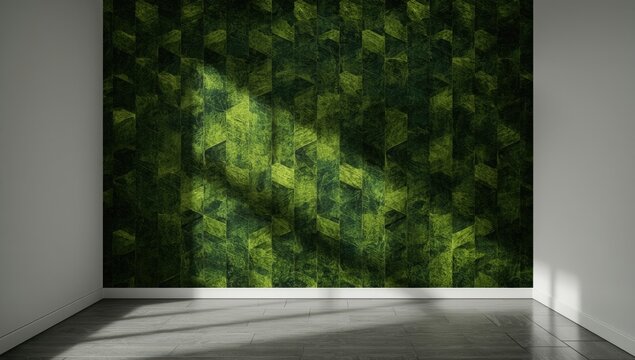 Green isometric geometric wallpaper with abstract shapes, used as a digital background for interface design, Earth Day - Powered by Adobe