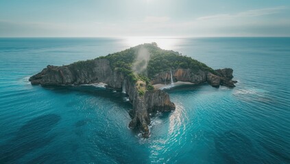 Calm blue tropical seascape with rocky cliffs and natural shoreline, highlighting erosion concerns