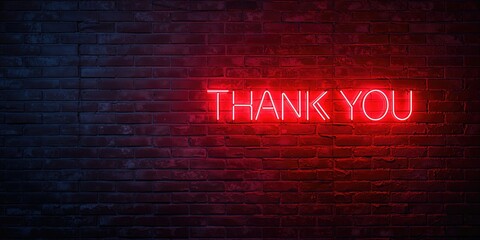 Bright red THANK YOU text in neon style against a brick wall for signage or decor