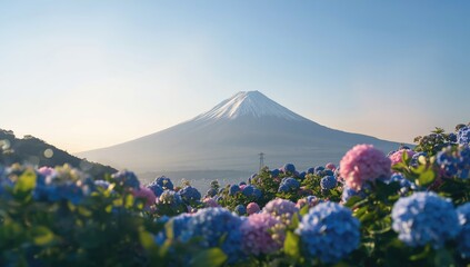 Mountain landscape with vibrant floral surround, highlighting seasonal change and ecological balance