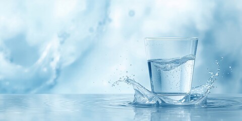 Glass of water on a surface used as a hydration reminder, health awareness day