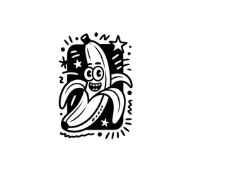 Fototapeta premium Collection of hand-drawn doodle fruits, monochrome vector illustrations lemon strawberry banana pineapple
