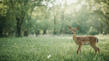 Wild deer resting in a forest clearing during daytime, highlighting ecosystem balance and conservation