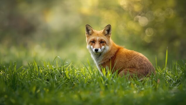 Red fox resting in vibrant foliage ideal for nature photography, Earth Day