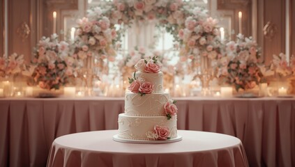 Floral-decorated wedding cake, crafted for special ceremonies and visual elegance, wedding event