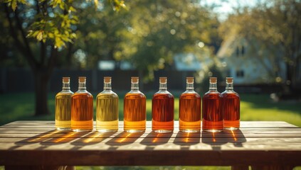 Different shades of homemade maple syrup produced by a backyard enthusiast in Springhill, Nova Scotia, emphasizing small-scale processing