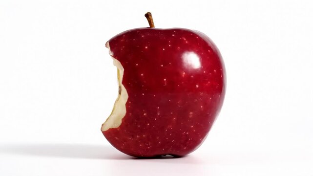 Bitten Red Apple Showing Core Against White Background