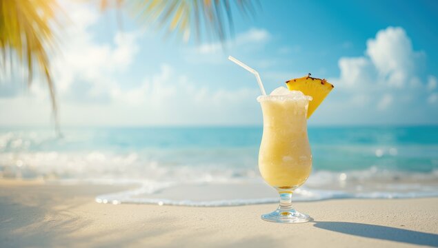 Chilled pina colada drink with coconut and pineapple, highlighting tropical beverage for summer refreshment