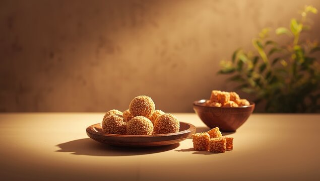 Amarnath seed, Cholai or Rajgira laddo in chikki or cake shape, Indian nutritious dessert displayed in a plate and bowl, International Nutrition Day