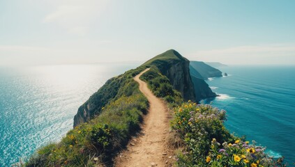 Cliffside coastal pathway offering panoramic views, serving as a backdrop for landscape photography