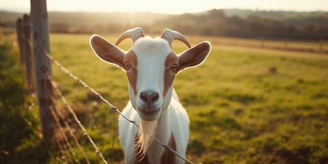 Goat facing forward in a natural habitat, highlighting animal curiosity for wildlife photography