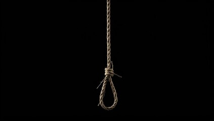 Taut frayed rope with fraying strands on dark background, illustrating material fatigue and safety, Earth Day