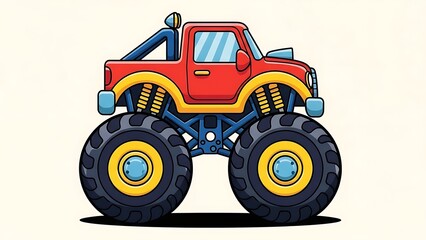 Cartoon Red Monster Truck with Big Wheels.