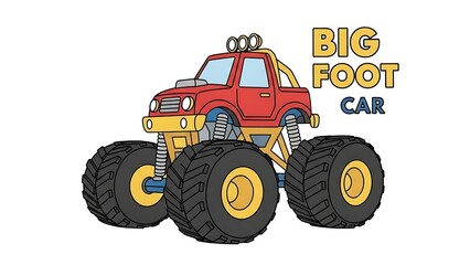 Big Foot Monster Truck Cartoon Illustration.