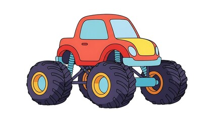 Cartoon Monster Truck with Big Wheels and Bright Colors.