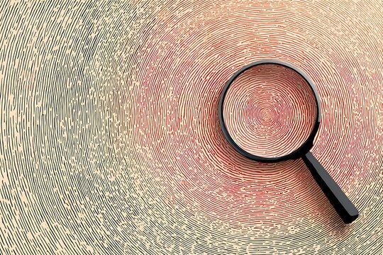 Fingerprint under magnifying glass for investigation