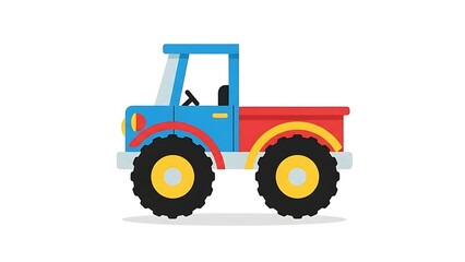 Colorful Cartoon Pickup Truck Illustration with Big Wheels.