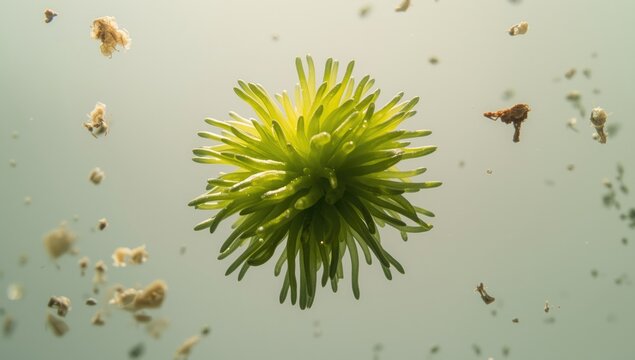 Microscopic view of Closterium cells on substrate, used as a scientific illustration for biology studies