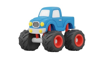 Blue Toy Monster Truck with Oversized Wheels on White Background.