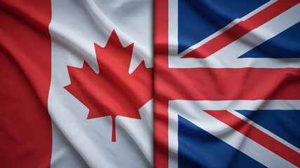 Canadian and British flags wave together symbolizing strong bilateral relations and international partnership opportunities for global business
