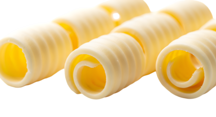 Three Swirled Butter Curls on Black Background dairy