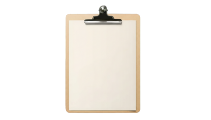 Blank clipboard isolated on a transparent background, ideal for checklists, forms, planning, administration, business organization, productivity tools, and workflow concepts.