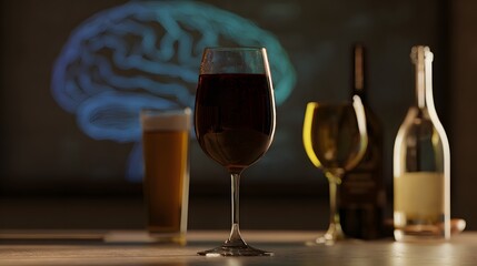 Alcohol indulgence contrasted with brain health a thoughtful modern lifestyle concept stock photo