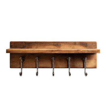 Wooden wall shelf with hooks for hanging items