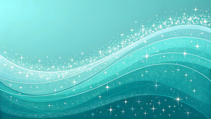 Elegant turquoise wave pattern with magical sparkling stars and glittering light effect
