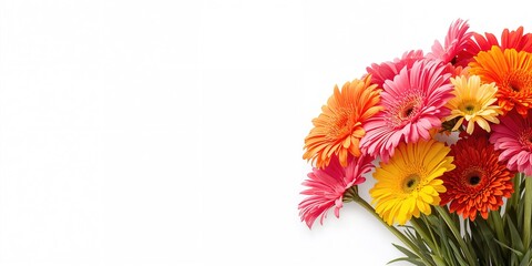 Gerbera blossoms displayed on a plain white backdrop, ideal for botanical illustrations or floral arrangements