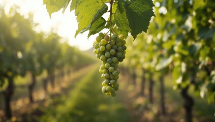 Springtime grapevine showing flowering and initial bunch formation, focused on vine growth stages