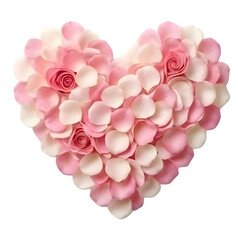 Pink and white petal heart shape illustration on black