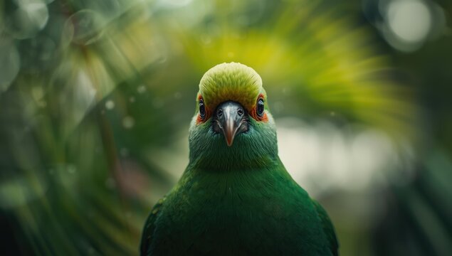 Close-up of a white-cheeked turaco in natural surroundings, focusing on bird activity, wildlife study