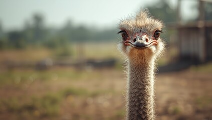 Ostrich headshot in a farm environment bird adaptation, agricultural scene