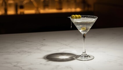 Martini with olives, highlighting garnished presentation as a classic stirred dry vodka drink