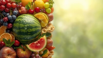 Colorful mixture of fresh fruits arranged for consumption, fruit preservation and freshness