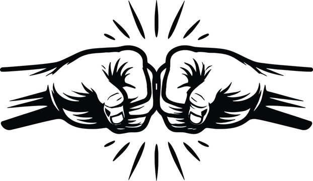 Double Fist Bump with Radiating Impact Line Art Illustration Isolated on White