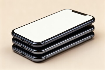 Stack of smartphones with top blank screen mockup.
