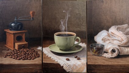 Classic Coffee Still Life Triptych Art