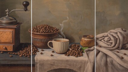 Classic Coffee Still Life Triptych Art